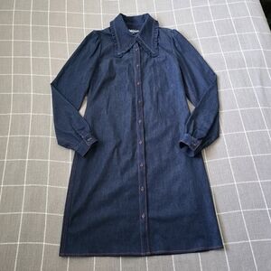 Lesley Evers Indigo Denim Dress Statement Collar